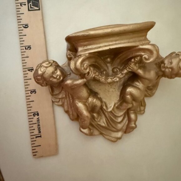 Vintage Gold Angel Cherub Wall Shelf Shabby Romantic Decor - Picture 3 of 3